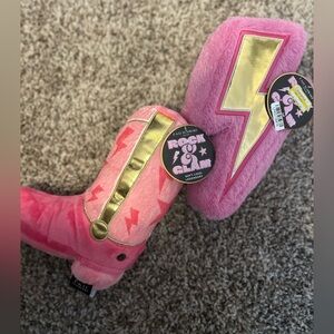 FAO Schwarz Pink and Gold Lightning Plush Boots